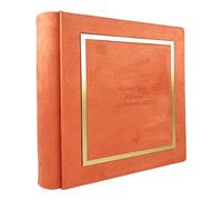 Album Fotografico Artigianale Elegante in Tessuto Alcantara, Personalizzabile con Incisione. Ideale per Matrimonio, Anniversario, Comunione, Battesimo, Tutti gli eventi (Arancio)