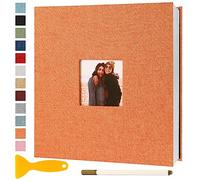 Album Fotografico Autoadesivo 28x27 CM in Lino Album Portafoto Personalizzabile Scrapbook Photo Album Fotolibro Ricordi Nascita Matrimonio Travel Journal Guest Book, 60 Pagine Arancia