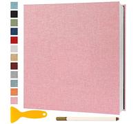 Album Fotografico Autoadesivo 28x27 CM in Lino Album Portafoto Personalizzabile Scrapbook Photo Album Fotolibro Ricordi Nascita Matrimonio Journal Travel Guest Book, 40 Pagine Rosa
