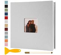 Album Fotografico Autoadesivo 28x27 CM in Lino Album Portafoto Personalizzabile Scrapbook Photo Album Fotolibro Ricordi Nascita Matrimonio Travel Journal Guest Book, 60 Pagine Bianco
