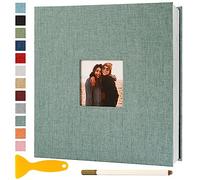 Album Fotografico Autoadesivo 28x27 CM in Lino Album Portafoto Personalizzabile Scrapbook Photo Album Fotolibro Ricordi Nascita Matrimonio Travel Journal Guest Book, 60 Pagine Verde