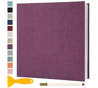 Album Fotografico Autoadesivo 28x27 CM in Lino Album Portafoto Personalizzabile Scrapbook Photo Album Fotolibro Ricordi Nascita Matrimonio Journal Travel Guest Book, 60 Pagine Viola