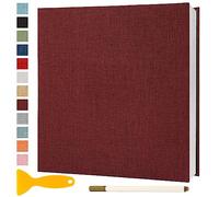 Album Fotografico Autoadesivo 28x27 CM in Lino Album Portafoto Personalizzabile Scrapbook Photo Album Fotolibro Ricordi Nascita Matrimonio Journal Travel Guest Book, 40 Pagine Rosso