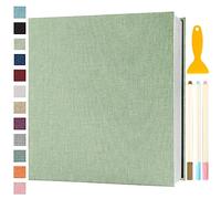 Album Fotografico Autoadesivo 33x32 CM in Lino Album Portafoto Personalizzabile Scrapbook Photo Album Fotolibro Ricordi Nascita Matrimonio Journal Travel Guest Book, 120 Pagine Verde Erba
