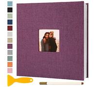 Album Fotografico Autoadesivo 33x32 CM in Lino Album Portafoto Personalizzabile Scrapbook Photo Album Fotolibro Ricordi Nascita Matrimonio Travel Journal Guest Book, 60 Pagine Viola