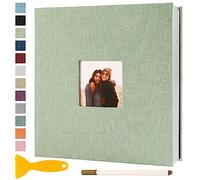 Album Fotografico Autoadesivo 33x32 CM in Lino Album Portafoto Personalizzabile Scrapbook Photo Album Fotolibro Ricordi Nascita Matrimonio Travel Journal Guest Book, 60 Pagine Verde Erba