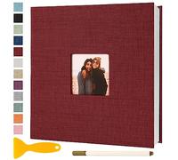 Album Fotografico Autoadesivo 33x32 CM in Lino Album Portafoto Personalizzabile Scrapbook Photo Album Fotolibro Ricordi Nascita Matrimonio Travel Journal Guest Book, 60 Pagine Rosso