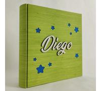 Album fotografico con nome in legno personalizzabile stelle compleanno nascita