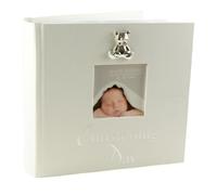 Album fotografico con orsetto in 3D, regalo per battesimo, dimensioni 15,2 x 10,2 cm argento