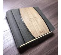 Album fotografico - Dubai - Artigianale in ecopelle e legno, con incisione, con profilo in plex. classico con velina, Matrimonio, Compleanno, Regalo, Wedding, Anniversario (Nero/Canaletto)