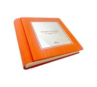 Album fotografico -Giove Mirror- in ecopelle effetto legno con riquadro Plex Specchio leserato e colorato personalizzabile, classico con velina, Nozze Comunione Anniversario Matrimonio (Arancio)