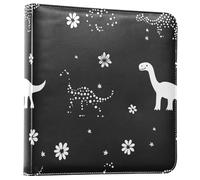Album fotografico in pelle PU con simpatici dinosauri neri con piccoli fiori per foto da 7,6 x 12,7 cm x 25,4 cm x 25,4 cm, pagine autoadesive 20