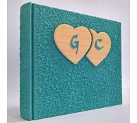 Album fotografico innamorati carta luna turchese cuori e iniziali san valentino