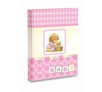 Album Fotografico Nascita in tessuto 23X30 Cm 56 Pagine Bianche e 4 Ppg Diario Personalizzabili in Cartoncino Spesso e Resistente Intervallate da Pergamino, Celeste