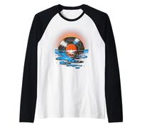 Album in vinile retrò che affonda nell'acqua musica al tramonto Maglia con Maniche Raglan