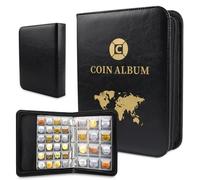 Album Raccolta Monete 480 Tasche,Libro Monete 2 Euro 3.5 * 3.5 cm/4.5 * 4.5 CM,Raccoglitore Monete Collezione con Zip,Album Porta Monete de Collezione,Raccoglitore Monete Per Distintivi Francobolli