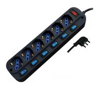 ALCAPOWER - Multipresa Nera Da 6 Posti Universali Con 7 Interruttori Cavo Da 1,5mt