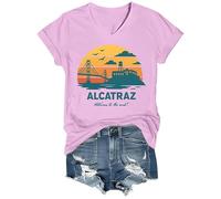 Alcatraz - Camicia unisex Welcome to The Rock, scollo a V e girocollo, Rosa-vt-1, L