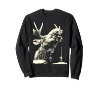 Alce Che Suona la Batteria Divertente Musicista Animale Batterista Punk Rock Felpa