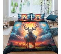 Alce Copripiumino Da 3 Pezzi,set Di Biancheria Da Letto Con Stampati in 3D,federe,cerniera Nascosta,Cervo in stile mitico Copripiumino Sportivo in Microfibra Facile Da Pulire Double（200x200cm）