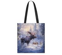 Alce Deer Wildlife Foreste innevate Mountain Tote Bag per donne uomini borse a tracolla borse