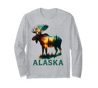 Alce dell'Alaska con Lago e Montagna Souvenir Uomo Donna Maglia a Manica