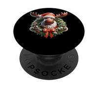 Alce di Babbo Natale che tiene la corona di Natale gioiosa PopSockets PopGrip Adesivo