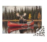 Alce in Canoa sul Lago Robusto Puzzle 1000 Pezzi per Adulti Alce che Riposa Calmo in una Canoa Rossa sul Lago Premium Alta Qualità Vivace Stimolante Antistress Gioco 70x50cm/1000pz