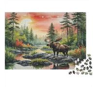 Alce nella foresta Puzzle 1000 Pezzi Carta riciclata per adulti Puzzle per adulti Gioco difficile e stimolante Gioco familiare divertente Ottima idea regalo per il relax 70x50cm/1000pcs