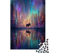 Alce nella Forestaa Puzzle 1000Pcs Aurora arcobaleno Decorazione Per La Casa. Rilassamento E Intelligence Per Adulti E Bambini Da 14 Anni 38x26cm/1000pcs