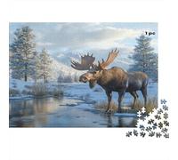 Alce nella neve Puzzles 1000 Pezzi Carta riciclata per adulti Puzzle per adulti Gioco difficile e stimolante Ottima idea regalo per bambini dai 12 anni in su 52x38cm/1000pcs