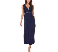 Alcea Rosea Camicia da Notte da Donna in Raso Abito da Notte Lungo in Pizzo Camicie da Notte Sexy Senza Maniche Vestaglia Elegante S-XXXL