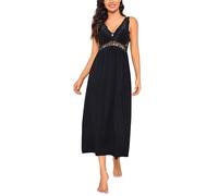 Alcea Rosea Camicia da Notte da Donna in Raso Abito da Notte Lungo in Pizzo Camicie da Notte Sexy Senza Maniche Vestaglia Elegante S-XXXL