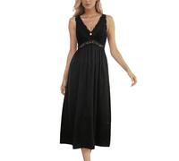 Alcea Rosea Camicia da Notte da Donna in Raso Abito da Notte Lungo Pizzo Camicie da Notte Sexy Senza Maniche Vestaglia Elegante S-XXXL (Nero, 3XL)