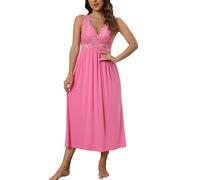 Alcea Rosea Camicia da Notte Donna Sexy da Pizzo a Collo a V Vestito da Notte a Maglia Elegante Indumenti da Notte Senza Maniche (Rosa Brillante, M)