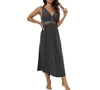 Alcea Rosea Camicia da Notte Donna Sexy da Pizzo a Collo a V Vestito da Notte a Maglia Elegante Indumenti da Notte Senza Maniche (Grigio Scuro, S)