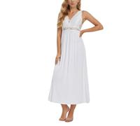 Alcea Rosea Camicia da Notte Donna Sexy da Pizzo a Collo a V Vestito da Notte a Maglia Elegante Indumenti da Notte Senza Maniche (Bianco, S)