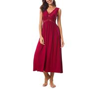 Alcea Rosea Camicia da Notte Donna Sexy da Pizzo a Collo a V Vestito da Notte a Maglia Elegante Indumenti da Notte Senza Maniche(Vino, XXXL)