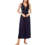 Alcea Rosea Camicia da Notte in Raso da Donna Indumenti da Notte Lunghi Camicie da Notte Sexy in Pizzo Abito Elegante Senza Maniche Casual S-XXXL (Navy, S)