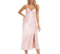 Alcea Rosea Camicia da Notte in Raso da Donna Lingerie Senza Maniche in Pizzo con Scollo a V Indumenti da Notte Sexy Senza Schienale in Raso Sottoveste in Seta Vestaglia S-XXXL (Raso Polvere, M)