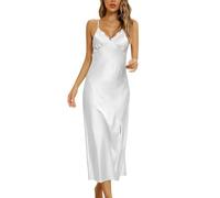 Alcea Rosea Camicia da Notte in Raso da Donna Lingerie Senza Maniche in Pizzo con Scollo a V Indumenti da Notte Sexy Senza Schienale in Raso Sottoveste in Seta Vestaglia S-XXXL (Bianco Perla, S)