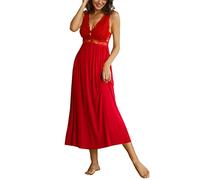 Alcea Rosea Pigiama da Donna Camicia da Notte con Scollo a V in Pizzo Senza Maniche Elegante Vestaglia da Notte (Rosso Scarlatto, XL)