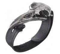 Alchemy Gothic A105 Bracciale Uomo in Pelle Nera con Teschio Corvo Peltro
