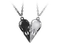 Alchemy Gothic Cuore Teschio Coppia Di Pendenti D'Amicizia - Nuovo Di Zecca