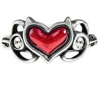 Alchemy Gothic Little Devil Anello Cuore Rosso Corna Demone Cristallo R238