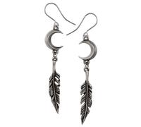 Alchemy Gothic Orecchini Pagan Dream Catcher Luna Piume in Peltro Fine E467