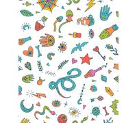 Alchemy illustration notebook: fun colorful pattern of little symbols and images. 110 lined pages. soft matte cover
