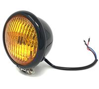 Alchemy Parts Faro universale per moto da 120 mm in NERO con lente gialla per Chopper, Bobber, Cafe Racer, Scrambler Project, Custom Street Bike