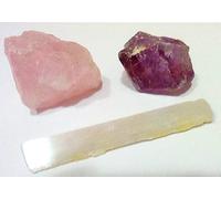 ALCHIMIA - 1 quarzo rosa + 1 quarzo ametista + 1 bacchetta di selenite set per cristalloterapia