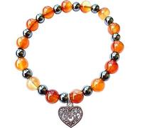 ALCHIMIA- Bracciale elastico pietra vera naturale ematite mm.6 cuore lega stile tibetano colore argento antico con pietre vere naturali mm.8 cristalloterapia Corniola